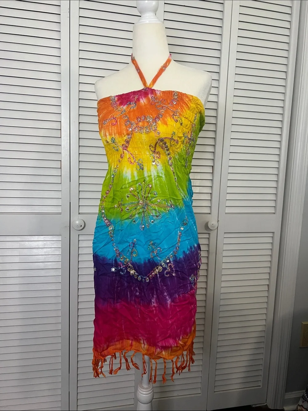 Vintage Dresses | Vintage Rainbow Strapless Beaded Tie-Dye Dress | Color: Orange/Yellow | Size: M | Pm-51203645's Closet Vintage Dresses | Vintage Rainbow Strapless Beaded Tie-Dye Dress | Color: Orange/Yellow | Size: M | Pm-51203645's Closet